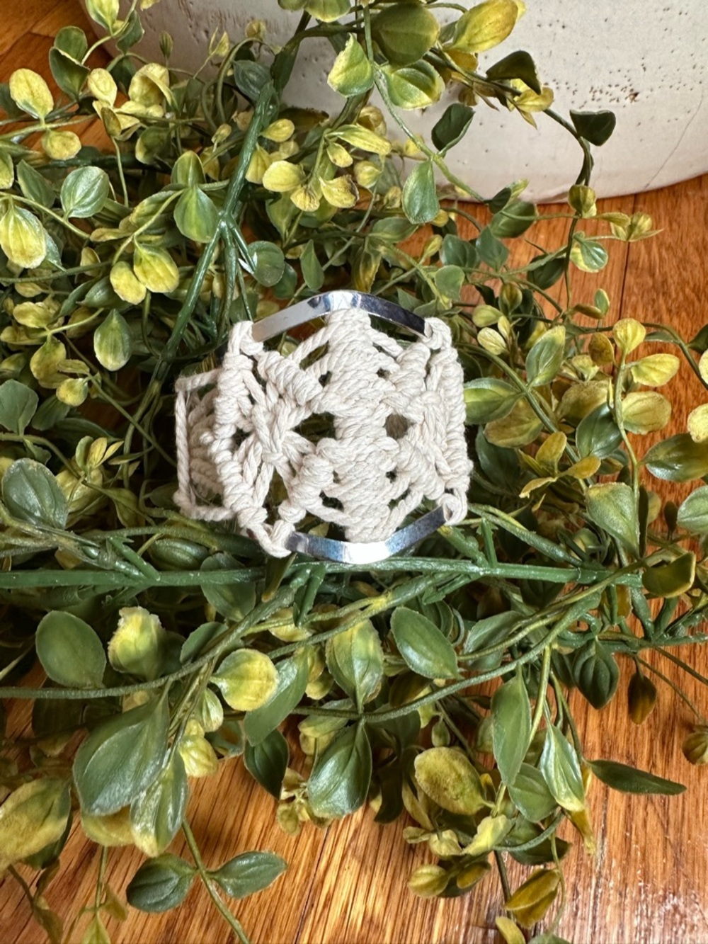 Handcrafted Macrame Cuff Bracelet - Cream